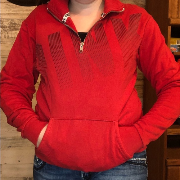 PINK Victoria’s Secret quarter zip hoodie XS red hoodie PINK VS QUARTER zip - Picture 4 of 14